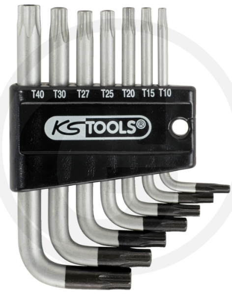 KS Tools CLASSIC TX-Winkelstiftschlüssel-Satz mit Bohrung, kurz, 7-tlg.
